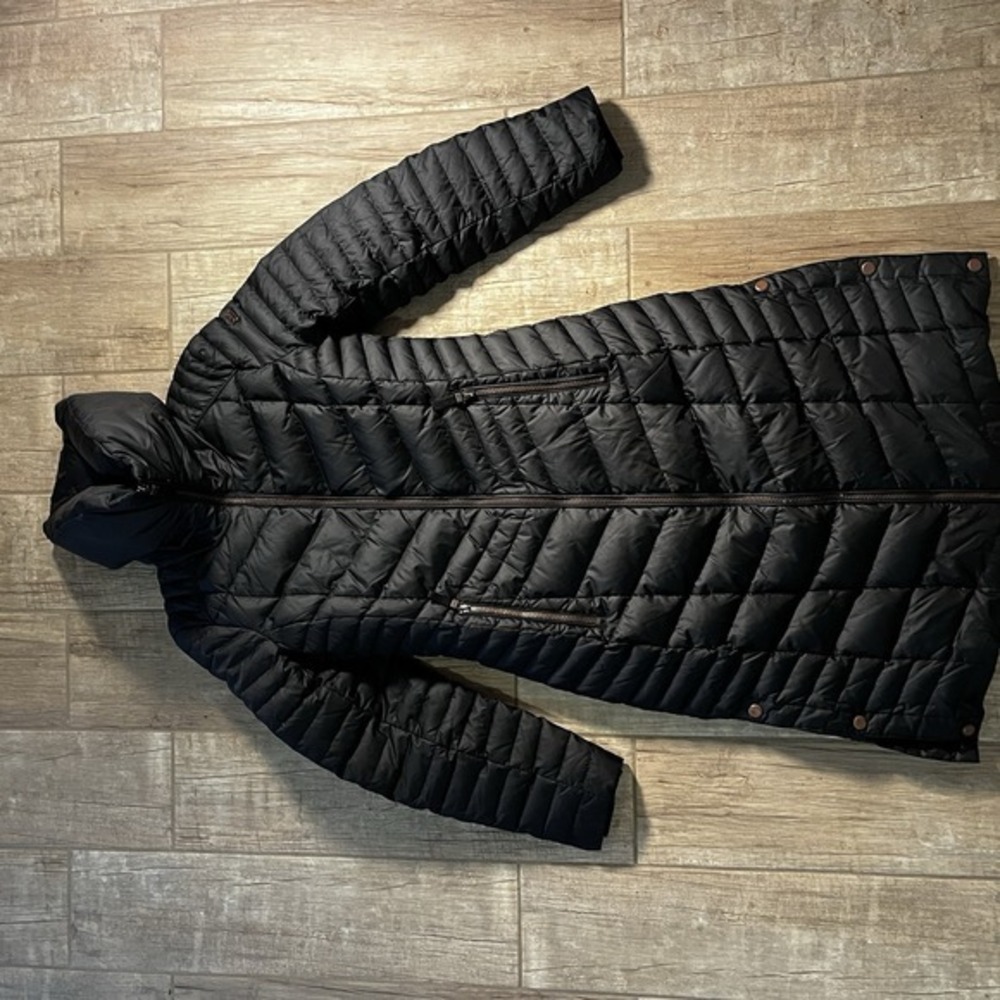 ANDREW MARC Long‎ Black Puffer Coat High Neck Button Vent Pockets - Picture 2 of 11